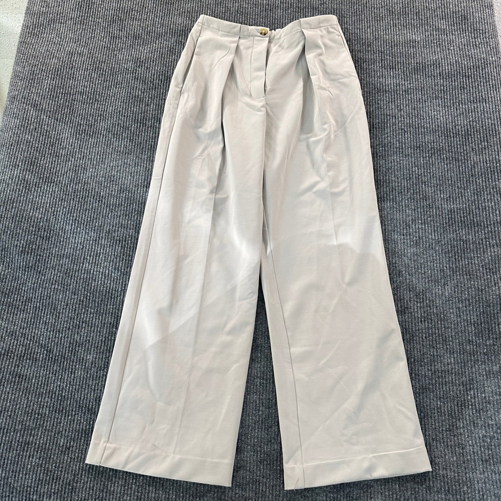 Free People Women Medium Gray Beige Pleated Wide Leg Trousers Elastic Back Waist